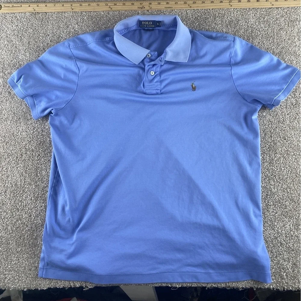 Polo Ralph Lauren Blue Pima Soft Touch Cotton Polo Mens XL Classic Flesh Pony‎
